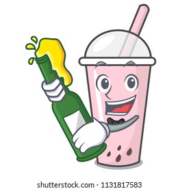 With beer raspberry bubble tea character cartoon