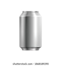 Beer realistic composition with front view of non-branded aluminum can vector illustration