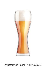 Beer realistic composition with image of glass filled with wheat beer vector illustration