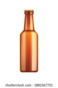 Beer realistic composition with isolated image of brown glass bottle vector illustration