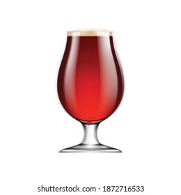 Beer realistic composition with view of stem glass filled with amber beer vector illustration