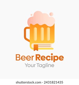 Beer Recipe Logo Vector Illustration. Template Design Idea Combining Book and Beer Shape