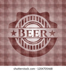 Beer red emblem or badge with abstract geometric pattern background. Seamless.