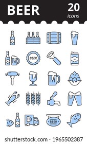 Beer Related Icons Set. Collection vector linear symbols in color.