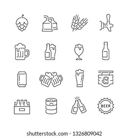 Beer related icons: thin vector icon set, black and white kit