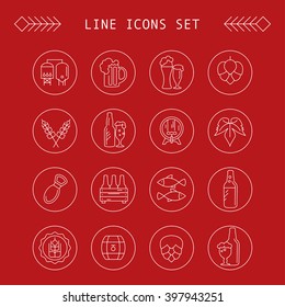 Beer related line icon set