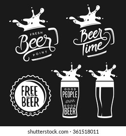 Beer related typography. Vector vintage lettering illustration. Chalkboard design elements for beer pub. Beer advertising.