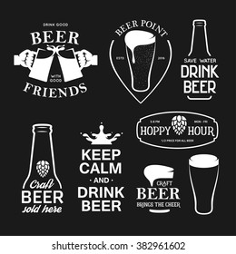 Beer related typography. Vector vintage lettering illustration. Chalkboard design elements for beer pub. Beer advertising.