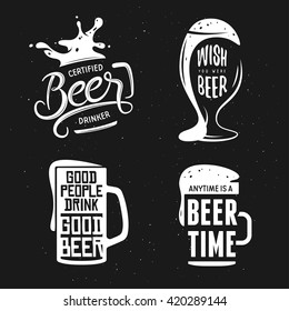 Beer related typography. Vector vintage lettering illustration. Chalkboard design elements for beer pub. Beer advertising.