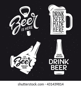 Beer related typography. Vector vintage lettering illustration. Chalkboard design elements for beer pub. Beer advertising.