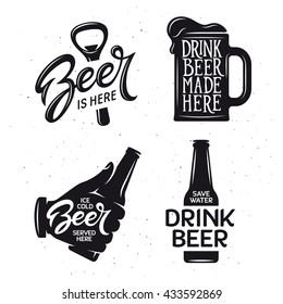 Beer related typography. Vector vintage lettering illustration. Chalkboard design elements for beer pub. Beer advertising.