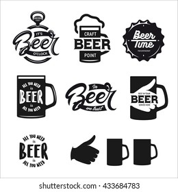 Beer related typography. Vector vintage lettering illustration. Chalkboard design elements for beer pub. Beer advertising.