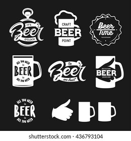 Beer related typography. Vector vintage lettering illustration. Chalkboard design elements for beer pub. Beer advertising.