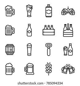 Beer related vector icons. Beer drink thin line icon set liquid beverage bar or pub