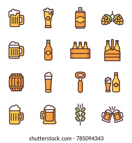 Beer related vector icons. Beer drink thin line icon set liquid beverage bar or pub