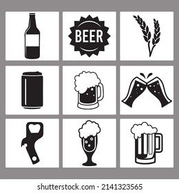 Beer related vector icons set.