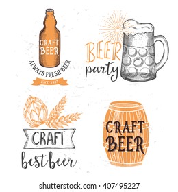 Beer restaurant badges vector, alcohol menu design. Vector drink elements hand-drawn graphic for beer flyer and template.