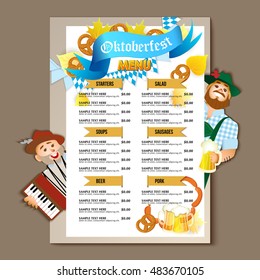 Beer restaurant bar brochure template, menu design. Vector illustration. Oktoberfest Beer flyer.