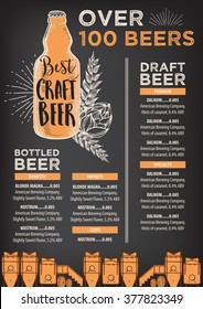 Beer restaurant brochure vector, alcohol menu design. Vector bar template with hand-drawn graphic. Beer flyer.