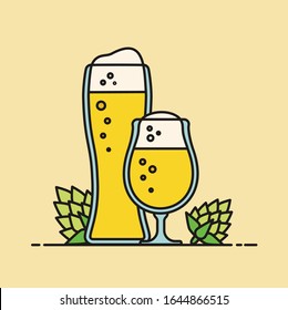 Beer restaurant icon. Gift card, design for restaurant with glass of beer. Holiday poster, greeting banner.