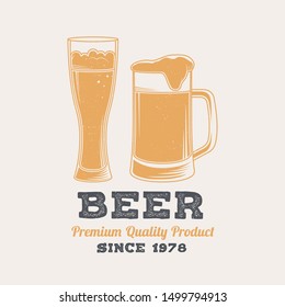 Beer retro badge design. Vector illustration. Vintage design for restaurant, pub or fast food business. Template for restaurant identity objects, packaging and menu