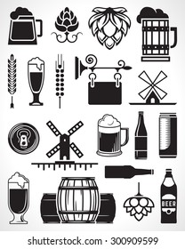 Beer retro design elements, labels, signs, symbols and icons vector set