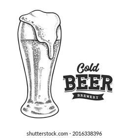 Beer Retro Emblem Black and White. Logo template with black and white letters and beer glass sketch. EPS10 vector illustration.