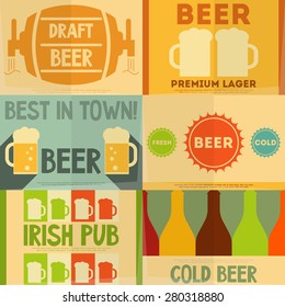 Beer Retro Mini Posters Collection in Flat Design Style. Layered file. Vector Illustration.