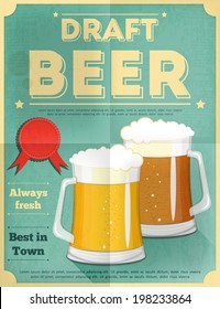 Beer Retro Poster Vintage Design Style. Vector Illustration.