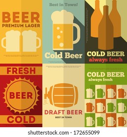 Beer Retro Posters Collection in Flat Design Style. Vector Illustration.