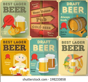 Beer Retro Posters Collection in Vintage Design Style. Vector Illustration.