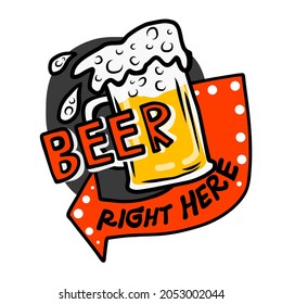 Beer right here logo vintage style cartoon vector illustration