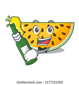 With beer ripe yellow watermelon isolated on mascot