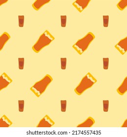 Patrón transparente de cerveza y ron, gran diseño para cualquier propósito. Estilo Doodle. Imagen dibujada a mano. Plantilla de repetición de color. El concepto de las bebidas de fiesta. Dibujo a mano libre. Borrador gráfico de dibujos animados. Vector
