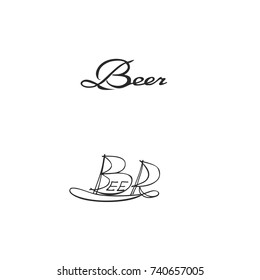 Beer sailboat. Beer text. Vector.