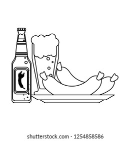 Beer and sausage in black and white