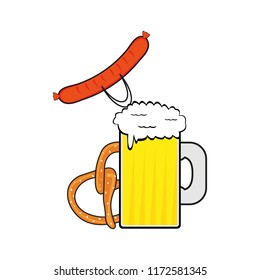 Beer, sausage and pretzel