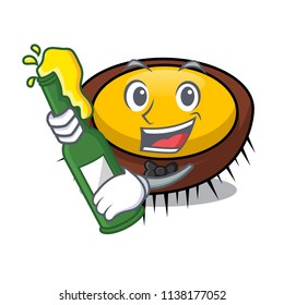 With beer sea urchin mascot cartoon