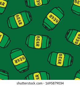 Beer Seamless Doodle Pattern, Vector Color Illustration