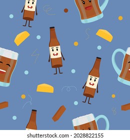 Beer seamless pattern. Funny bottle of beer