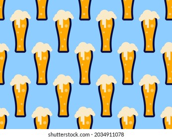 Beer seamless pattern. Glass of beer. Drink party. Design for the festival of alcoholic drinks, promotional materials and menus. Vector illustration