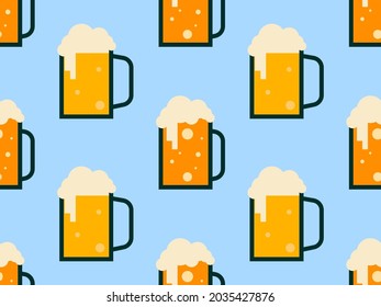 Beer seamless pattern. Glass of beer. Drink party. Design for the festival of alcoholic drinks, promotional materials and menus. Vector illustration