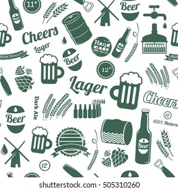 Beer seamless pattern. Beer illustrations on white background vector illustration.