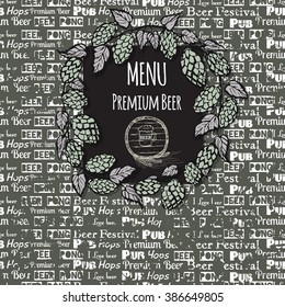 Beer seamless pattern. Beer ingredients ornamental designs. Vector illustration 