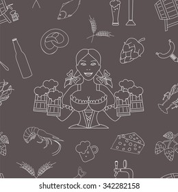 Beer seamless pattern. Linear style. Octoberfest. Vector illustration