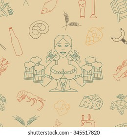 Beer seamless pattern. Linear style. Octoberfest. Vector illustration