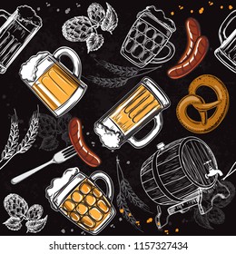 Beer seamless pattern on a black background