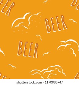Beer seamless pattern on orange background.