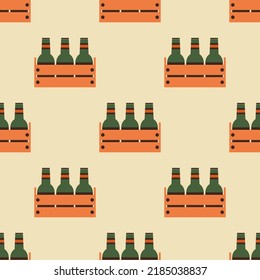 Beer seamless pattern. Pack of beer in retro color. Beer party background. Beer bottle in flat design. Retro design for print on fabric, wrapping paper, packaging. Vector illustration