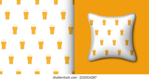 Beer seamless pattern with pillow. Vector illustration